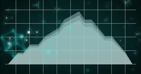 Poster - Animation of data trends fluctuating on abstract blue background with grid lines