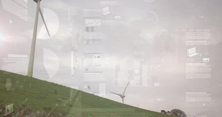 Poster - Wind turbine on grassy hill with data processing animation overlay