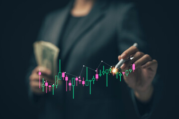 Poster - Stock chart in the hands of a businessman. Trading the currency in the stock market..
