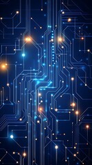 Fototapete - Abstract Digital Circuit Board Technology Background with Glowing Nodes and Lines