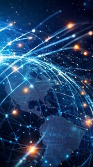 Poster - Global Network Connections Futuristic Digital Earth Visualization Showing Interconnectedness and Data Flow