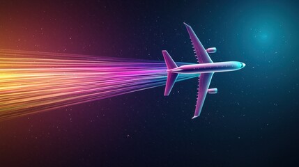 Poster - Global Airplane Icon Airplane icon with colorful trails representing different flight paths, symbolizes global travel and exploration