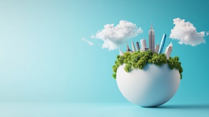 Poster - Global Globe Earth Globe with different cultural icons and landmarks, represents global diversity and cultural exchange