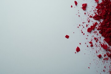 Poster - A single shiny red confetti piece rests on a clean white surface, with additional scattered pieces enhancing a festive atmosphere ready for celebration