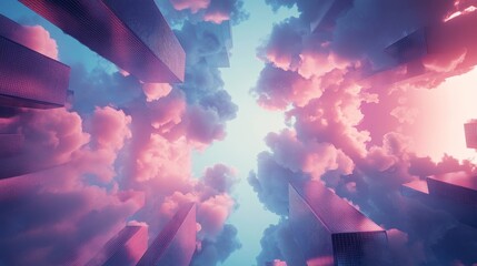 Wall Mural - Abstract background of colorful clouds with geometric shapes