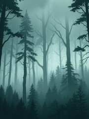  Serene teal forest bathed in soft light mysterious fog gently shrouds ancient trees creating an ethereal mood. AI Generated