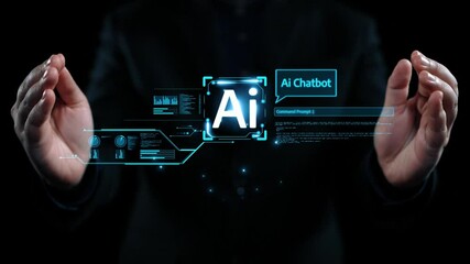 Poster - human interact with ai artificial intelligence virtual assistant chatbot in concept of ai artificial