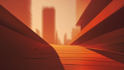 Poster - urban landscape bathed in warm orange tones during the golden hour showcasing modern architecture