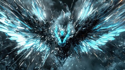 Poster - Abstract Blue And Black Wings Explosion Digital Art