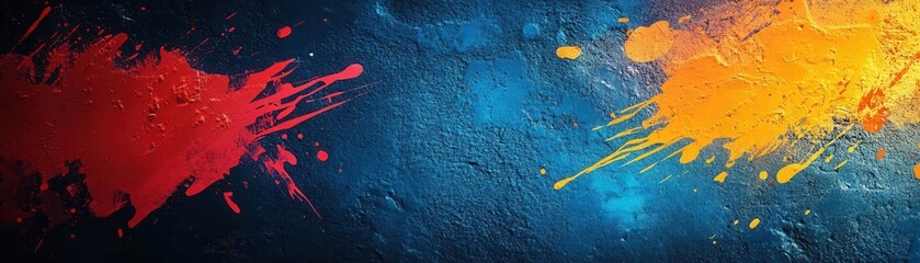 Poster - Abstract Colorful Paint Splatter on Dark Blue Background