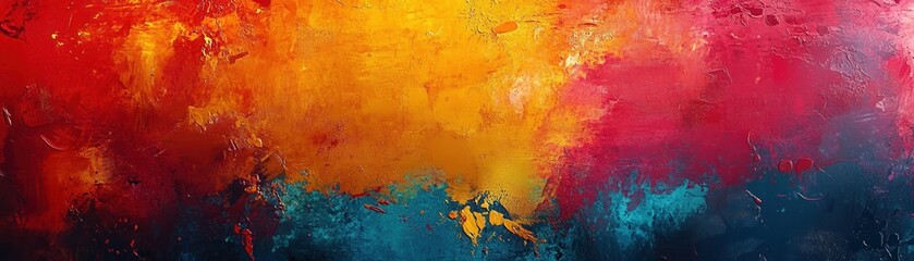 Poster - Abstract Colorful Painting with Vibrant Red Orange Yellow and Teal Hues