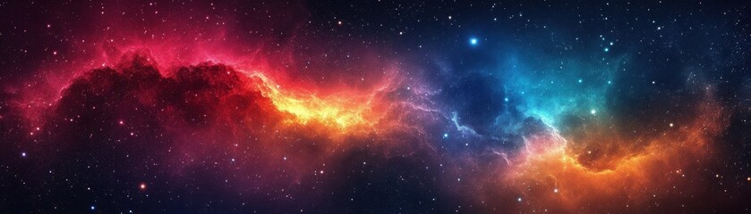 Poster - Cosmic Nebula Swirl Red Orange Blue Hues Starry Night Sky