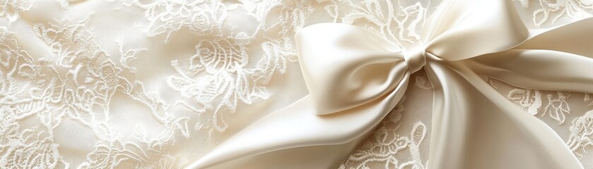 Poster - Cream-Colored Silk Ribbon Bow on Embroidered Fabric