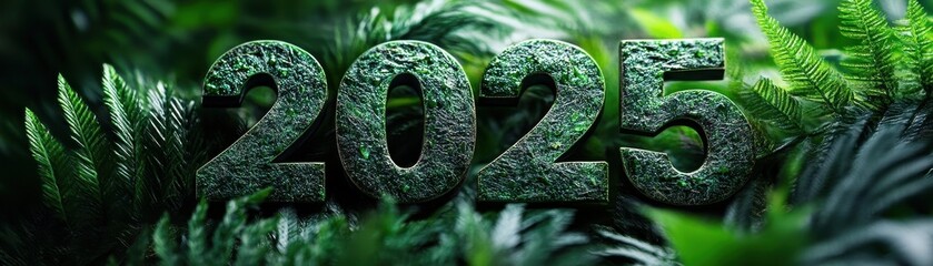Aufkleber - Dark Green 2025 Number on Lush Foliage Background