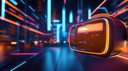 Aufkleber - Futuristic VR Headset in Neon Cityscape