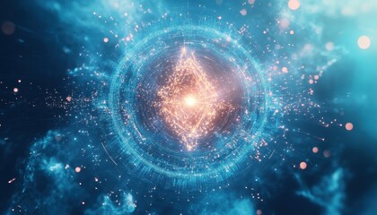 Poster - Glowing Blue Orange Energy Sphere Abstract Background