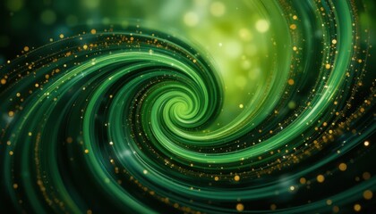 Poster - Vivid green spiral with dynamic light trails and sparkling particles