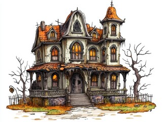 Wall Mural - haunted victorian house illustration