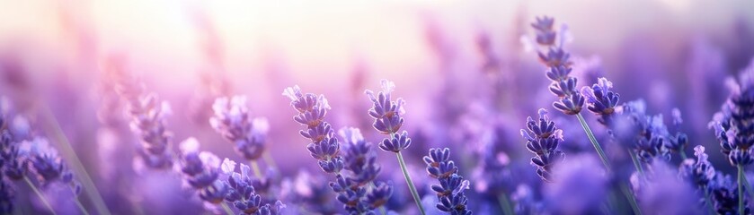 Poster - Purple Lavender Flowers in a Field at Sunset
