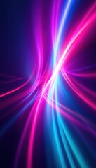 Poster - Dynamic neon light streaks on dark background in blue and pink