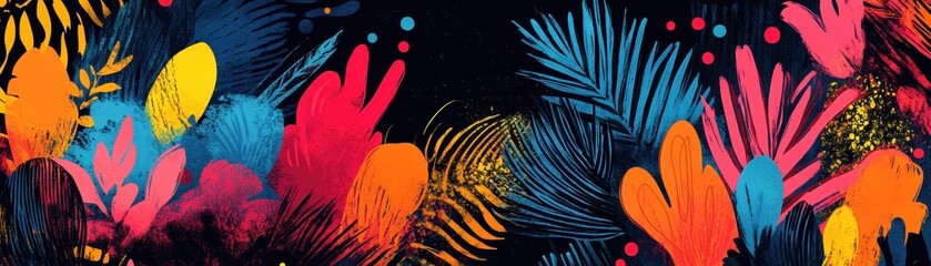 Aufkleber - Vibrant Abstract Floral Pattern with Bold Colors and Dark Background
