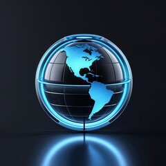 Poster - Modern globe design with blue illumination highlighting the Americas in a sleek presentation