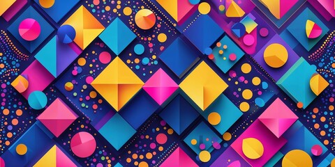 Poster - a vibrant and energetic abstract vector background featuring an array of geometric shapes, including triangles, circles, and rectangles.