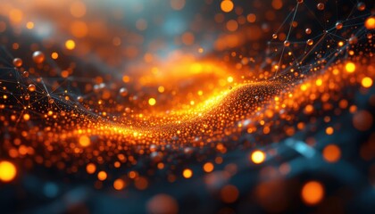 Poster - Glowing orange light particles forming abstract wave pattern