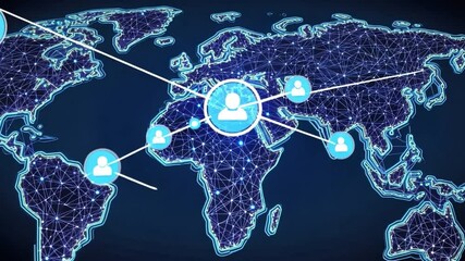 Poster - Digital World Map with Network Connections and User Icon Representing Global Communication and Connectivity in Modern Technology
