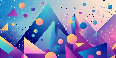 Poster - a vibrant, futuristic abstract vector background filled with dynamic geometric shapes, including triangles, circles, and polygons. 
