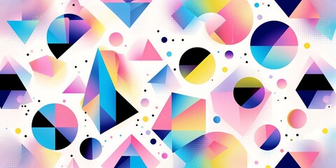 Poster - a vibrant, futuristic abstract vector background filled with dynamic geometric shapes, including triangles, circles, and polygons. 