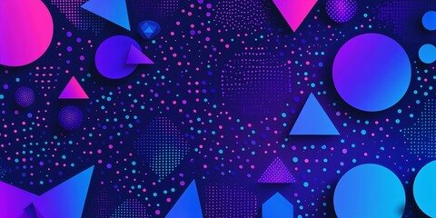 Poster - a vibrant, futuristic abstract vector background filled with dynamic geometric shapes, including triangles, circles, and polygons. 