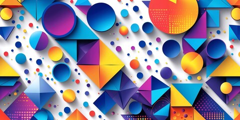 Poster - a vibrant, futuristic abstract vector background filled with dynamic geometric shapes, including triangles, circles, and polygons. 