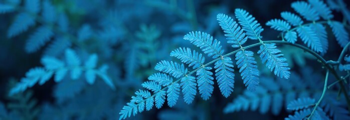 Wall Mural - Blue nature background. Toned fern leaves. Background for design.