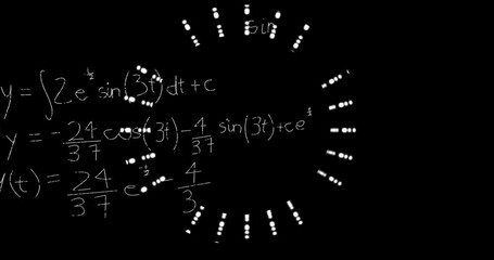 Poster - Circular pattern with mathematical equations and symbols on black background animation