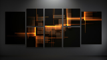 Fototapete - An image of four abstract square screens overlapping each other, set against a technology background.

