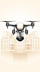 Poster - A minimalist 2D logo of a building with a minimalist drone illustration in a flat design.

