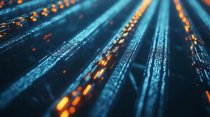 Poster - Abstract Digital Data Flow with Glowing Blue and Orange Elements