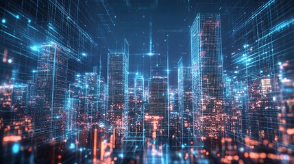 Poster - Digital Double Exposure of City Skyline in Abstract Technology Style