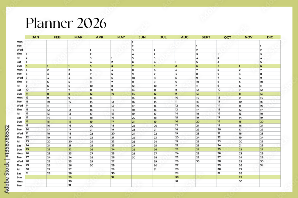 stock-vektorgrafik-2026-minimalist-calendar-week-start-sunday