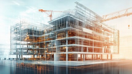 Poster - Cross Section of a Smart Building Under Construction with Cranes