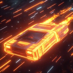 Poster - Futuristic Neon Spaceship Racing Through Vibrant Starry Background