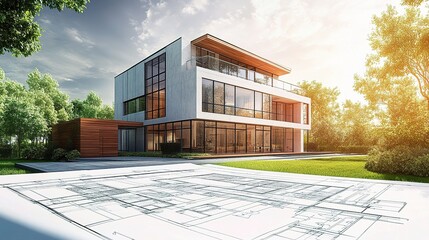 Poster - Modern Architectural Blueprint of a Residential Building Design