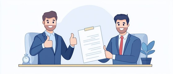 Poster - Business illustration featuring a flat design of a partner interaction, highlighting collaboration and professionalism in a modern context.