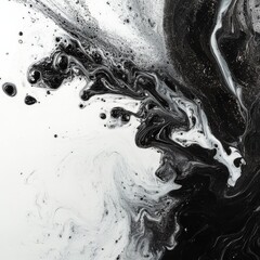 Poster - Abstract Art: A Swirling Dance of Black and White, Creating a Captivating Fluid Texture and Dynamic Contrast