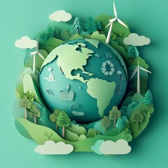 Poster - Eco-Friendly Earth: A Sustainable World with Green Energy, Recycling, and Lush Landscapes for a Cleaner Future.