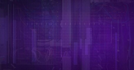Poster - animation of digital data visualization with purple grid and abstract shapes