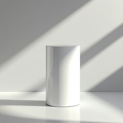 Poster - Minimalist White Cylinder Display Podium with Light and Shadow, Clean Presentation Background