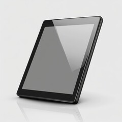 Poster - Sleek Black Tablet Device with a Glossy Screen Displayed Against a Clean White Background, Ideal for Mockups and Technology Presentations 