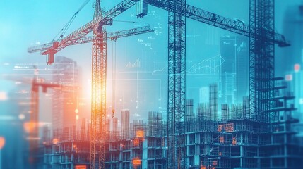 Poster - Abstract Business Background of Construction with Cranes and Data Visualization